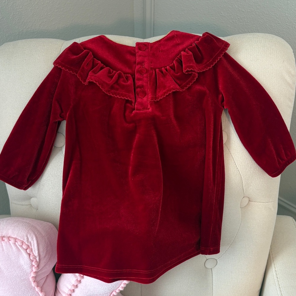 Infant Girls' Red Velvet Ruffle Dress - Picture 4 of 4